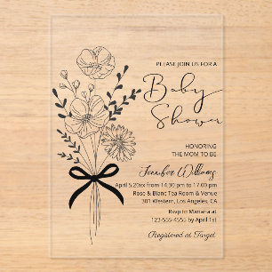 elegante boeket van wilde bloemen minimalistische  acryl uitnodigingen