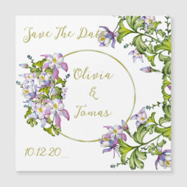 Elegante boeket waterverf aquilegia's magnetische uitnodiging