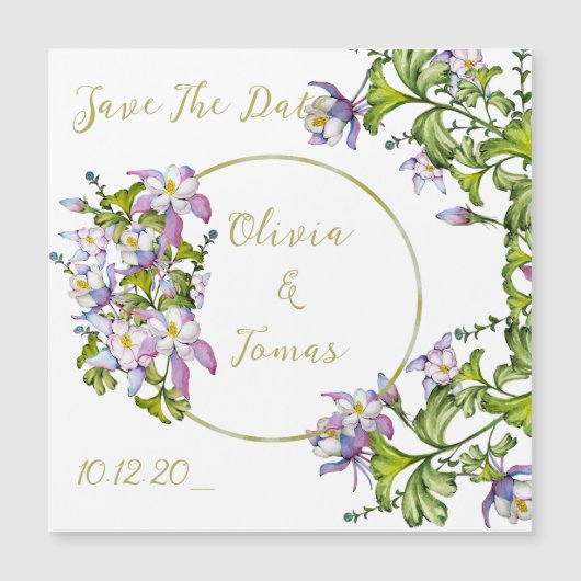 Elegante boeket waterverf aquilegia's magnetische uitnodiging (Voorkant)