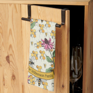 Elegante Boerderij Bijen & Honingraat Familienaam Theedoek