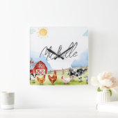 Elegante Boerderij Red Barnyard Boerderij Animal C Vierkante Klok (Huis)