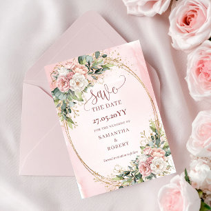 Elegante Boheem Roze Roze Groene Opslagkaart Voor  Save The Date