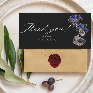 Elegante Boheemse Black Silver Masquerade Bedankkaart