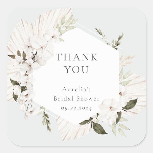 Elegante Boheemse Bloem Vierkante Sticker (Voorkant)