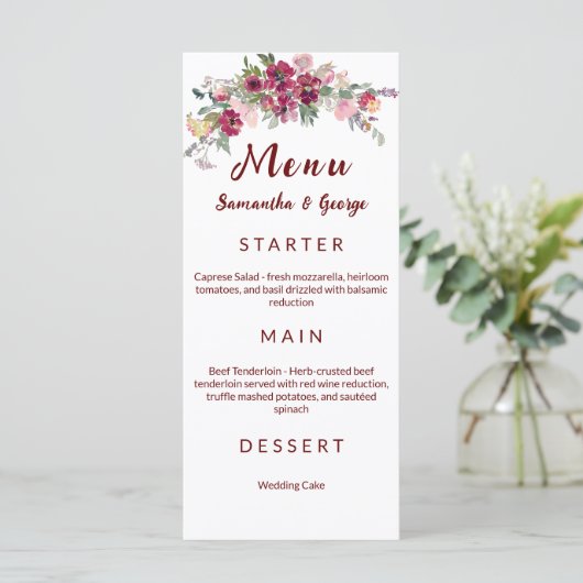 Elegante Boheemse Bloemachtige Bruiloftsmenu Sjabl Menu (Staand voorkant)