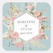 Elegante Boheemse Bloemen Monogram Vierkante Stick Vierkante Sticker (Voorkant)