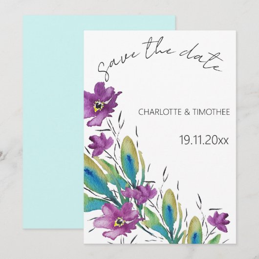 Elegante Boheemse Bloemen Waterverf Handgeschilder Save The Date (Voorkant / Achterkant)