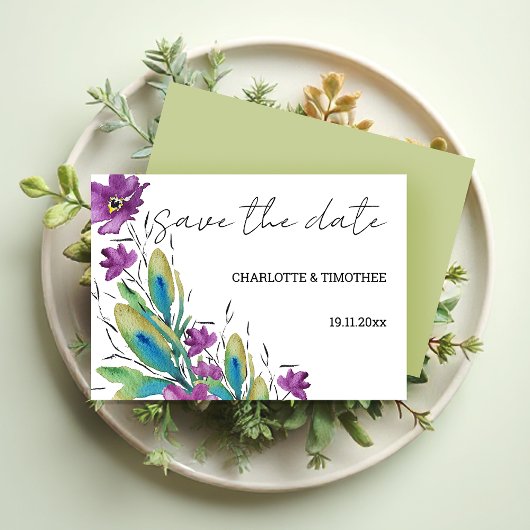 Elegante Boheemse Bloemen Waterverf Handgeschilder Save The Date