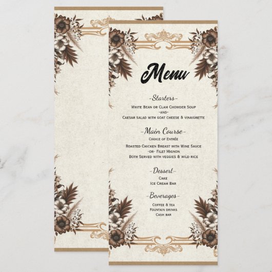 Elegante Boheemse Bloemen Wedding Menu (Voorkant / Achterkant)