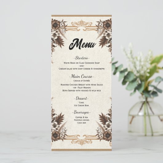Elegante Boheemse Bloemen Wedding Menu (Staand voorkant)