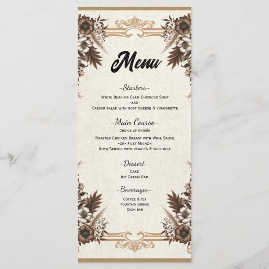 Elegante Boheemse Bloemen Wedding Menu (Voorkant)