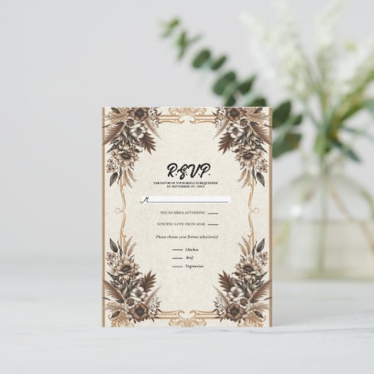 Elegante  Boheemse Bloemenbruiloft RSVP Kaart (Staand voorkant)