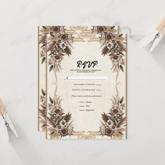 Elegante Boheemse Bloemenbruiloft RSVP Kaart (Voorkant / Achterkant in situ)