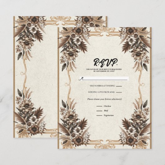 Elegante  Boheemse Bloemenbruiloft RSVP Kaart (Voorkant / Achterkant)