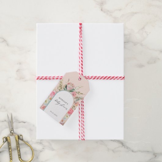 Elegante Boheemse Bloemenkraam Monogram Cadeaulabel (Met Touw)