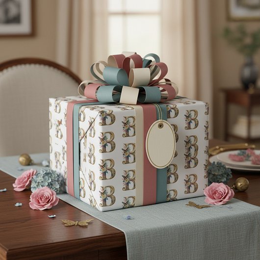 Elegante boheemse bloemletter B Cadeaupapier