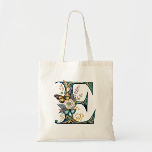 Elegante boheemse bloemletter E Tote Bag (Voorkant)