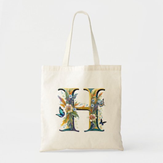 Elegante boheemse bloemletter H Tote Bag (Voorkant)