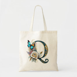 Elegante boheemse bloemletter Q Tote Bag