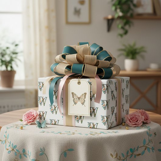 Elegante boheemse bloemletter W Cadeaupapier