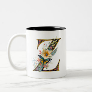 Elegante boheemse bloemletter Z Tweekleurige Koffiemok