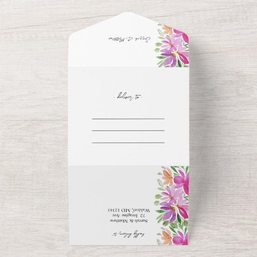 Elegante Boheemse chique artistieke bloemen All In One Uitnodiging (Buitenkant)