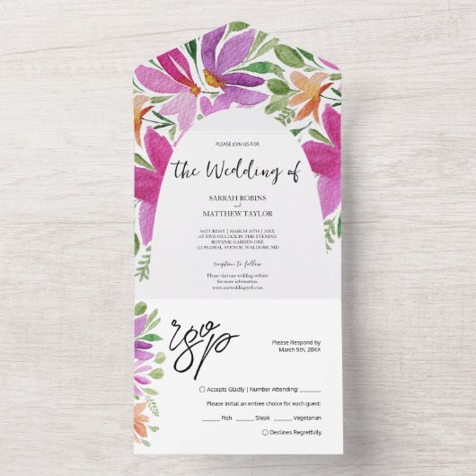 Elegante Boheemse chique artistieke bloemen All In One Uitnodiging (Binnen)