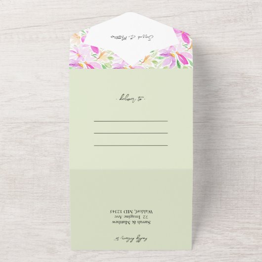 Elegante Boheemse chique artistieke bloemen All In One Uitnodiging (Buitenkant)