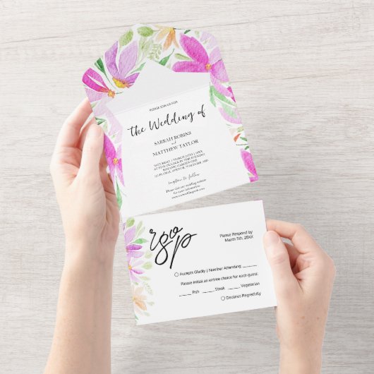 Elegante Boheemse chique artistieke bloemen All In One Uitnodiging (Afscheurbaar)