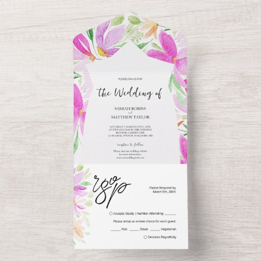 Elegante Boheemse chique artistieke bloemen All In One Uitnodiging (Binnen)