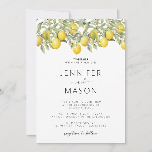 Elegante Boheemse Citroen Citrus bruiloft QR code Kaart (Voorkant)