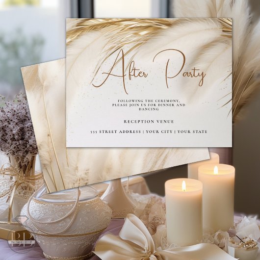 Elegante Boheemse Gouden Pampa's na Partij Informatiekaartje