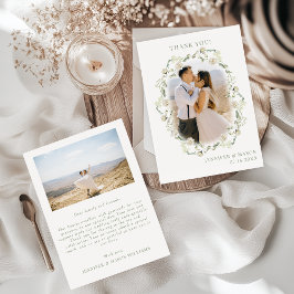 Elegante Boheemse Groen Bloemen Trouwfoto Bedankkaart