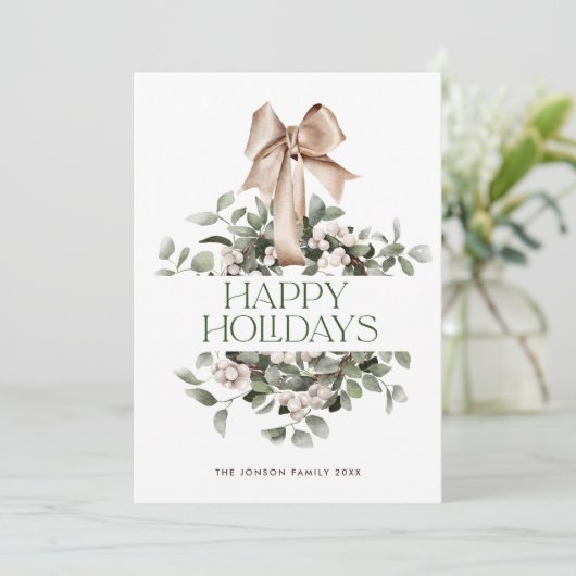 Elegante Boheemse kerst krans groet Feestdagenkaart (Staand voorkant)