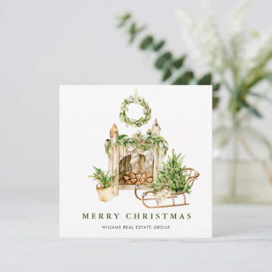 Elegante Boheemse Kerstcompositie Zakelijk Feestdagenkaart (Staand voorkant)