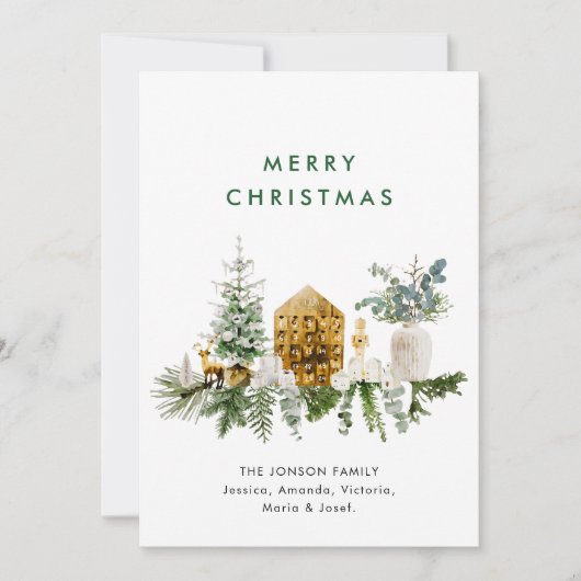 Elegante Boheemse Kerstmis Samenstelling Groet Feestdagenkaart (Voorkant)