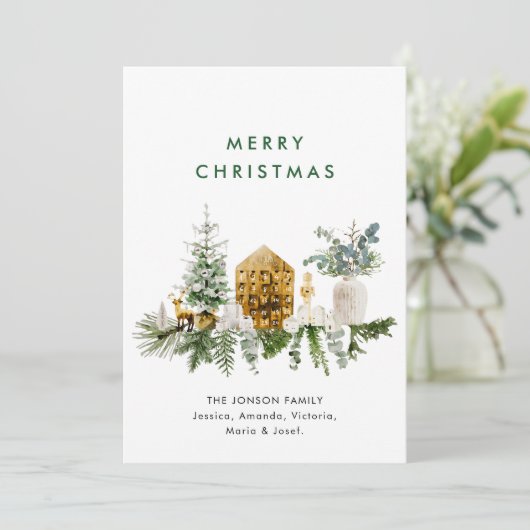 Elegante Boheemse Kerstmis Samenstelling Groet Feestdagenkaart (Staand voorkant)