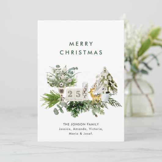 Elegante Boheemse Kerstmis Samenstelling Groet Feestdagenkaart (Staand voorkant)