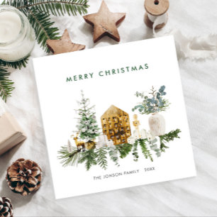Elegante Boheemse Kerstmis Samenstelling Groet Feestdagenkaart