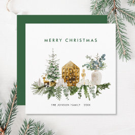 Elegante Boheemse Kerstmis Samenstelling Groet Feestdagenkaart