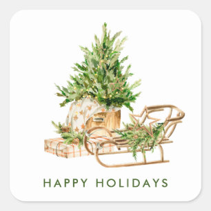 Elegante Boheemse Kerstmis Samenstelling Vakantie Vierkante Sticker