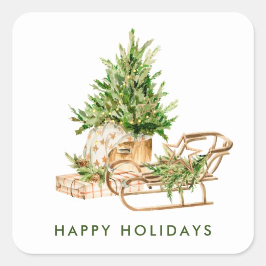 Elegante Boheemse Kerstmis Samenstelling Vakantie Vierkante Sticker (Voorkant)