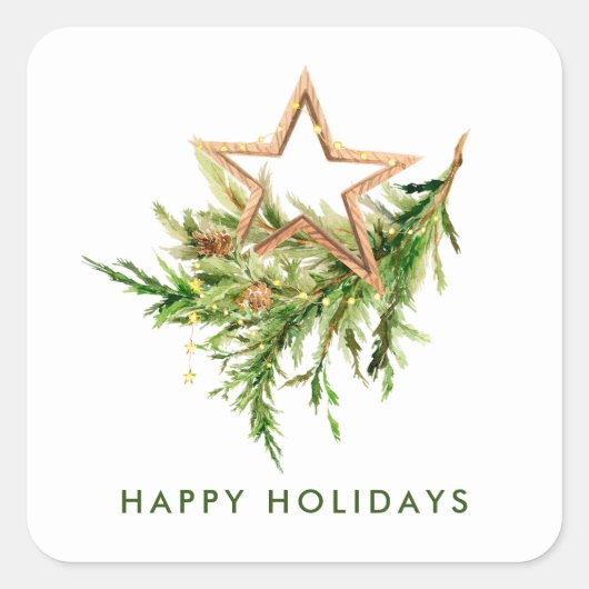 Elegante Boheemse Kerstmis Samenstelling Vakantie Vierkante Sticker (Voorkant)