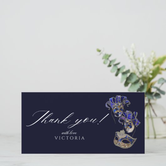 Elegante Boheemse Marine Zilveren Maskerade Bedankkaart (Staand voorkant)