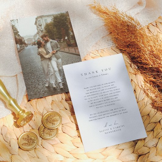 Elegante Boheemse moderne minimalistische foto bru Bedankkaart