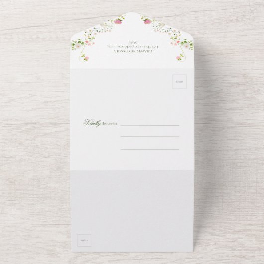 Elegante Boheemse Monogram Bloemenbruiloft All In One Uitnodiging (Buitenkant)