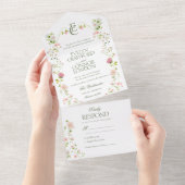 Elegante Boheemse Monogram Bloemenbruiloft All In One Uitnodiging (Afscheurbaar)