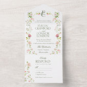 Elegante Boheemse Monogram Bloemenbruiloft All In One Uitnodiging (Binnen)