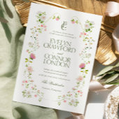 Elegante Boheemse Monogram Bloemenbruiloft Kaart