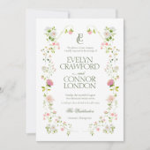Elegante Boheemse Monogram Bloemenbruiloft Kaart (Voorkant)